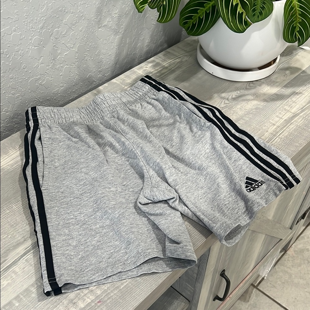 Adidas Boys Gray Shorts with Black Stripes